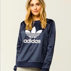 NEW! Adidas Original Trefoil Satin Pullover Long Sleeve Sweatshirt Navy Blue S